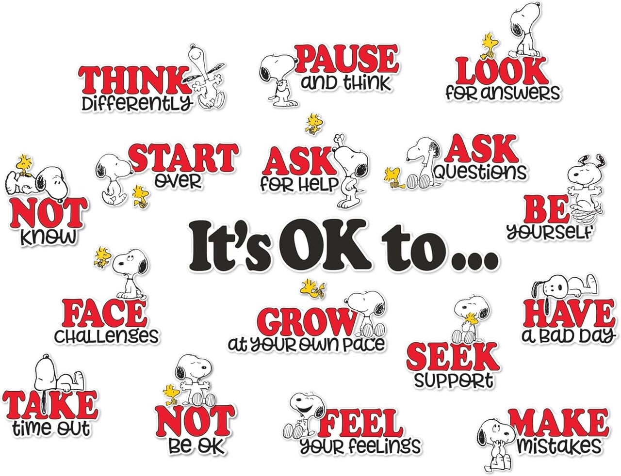 42 Pieces Peanuts Snoopy It's Ok to… Classroom Bulletin Board Set for Teachers